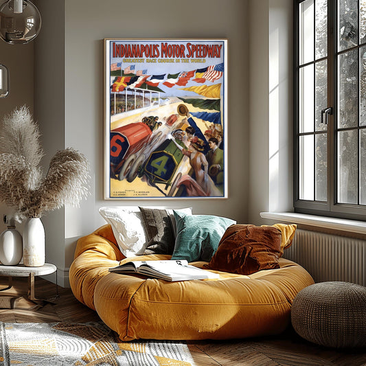 Vintage Indianapolis Speedway Poster | Classic Auto Race Art Print | Retro Motor Sport Wall Decor | Indy 500 Style Gift | Car Enthusiast Art