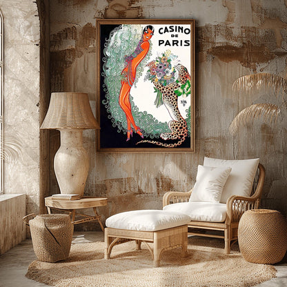 Vibrant Art Deco Casino de Paris Poster | Vintage French Cabaret Print | Retro Dancer & Cheetah Art | 1920s Glamour Wall Decor | Paris Lover
