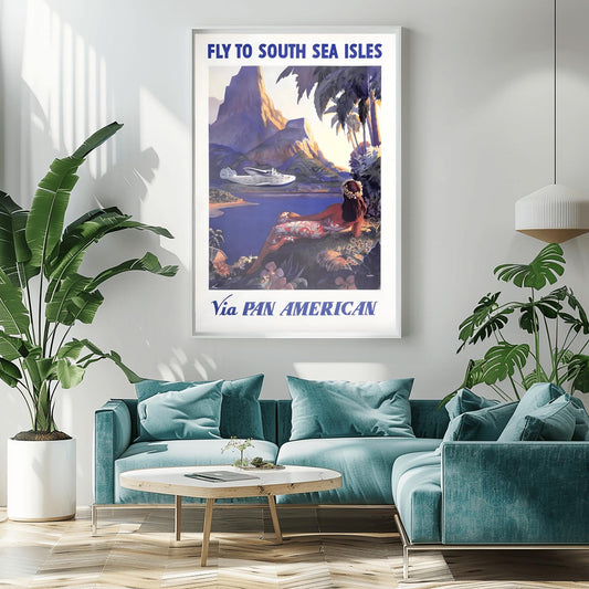 Vintage South Sea Isles Pan Am Poster | Pan American Travel Print | Retro Tropical Paradise Art | Island Getaway Wall Decor | Aviation Gift