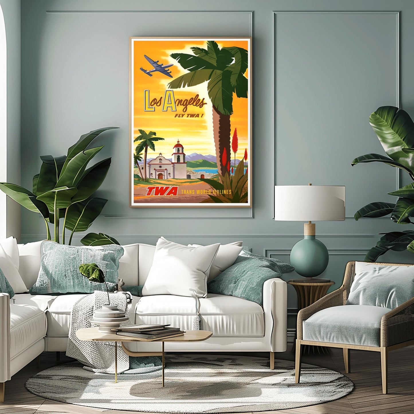 Vintage Los Angeles TWA Poster | Retro California Travel Print | LA Mission Style Art | (view 7)