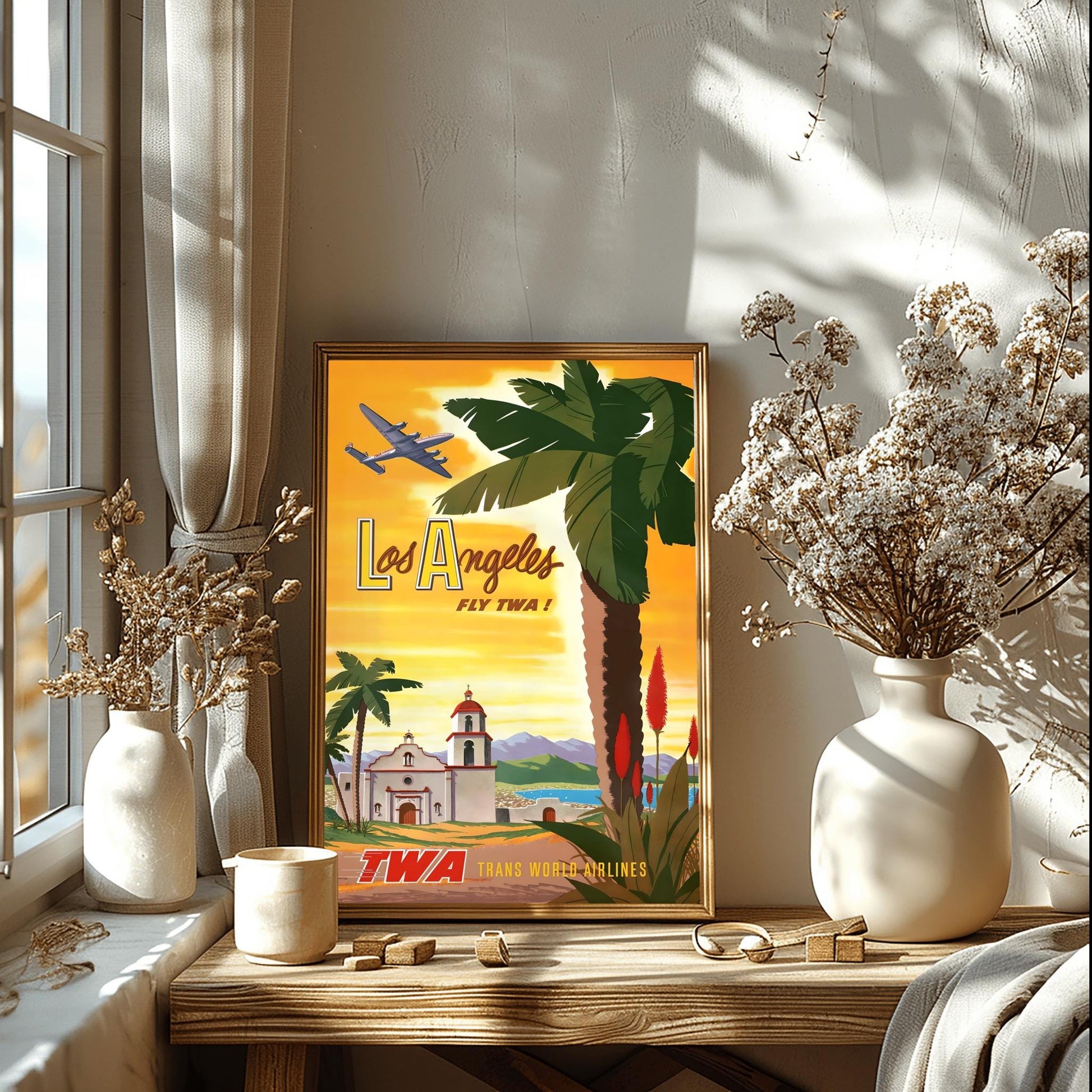 Vintage Los Angeles TWA Poster | Retro California Travel Print | LA Mission Style Art | (view 4)