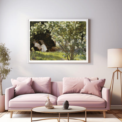 French Garden | Country Art Print | Vintage Landscape Painting | Victorian Woman Reading Poster | Poster Wall Art | Majestic Art