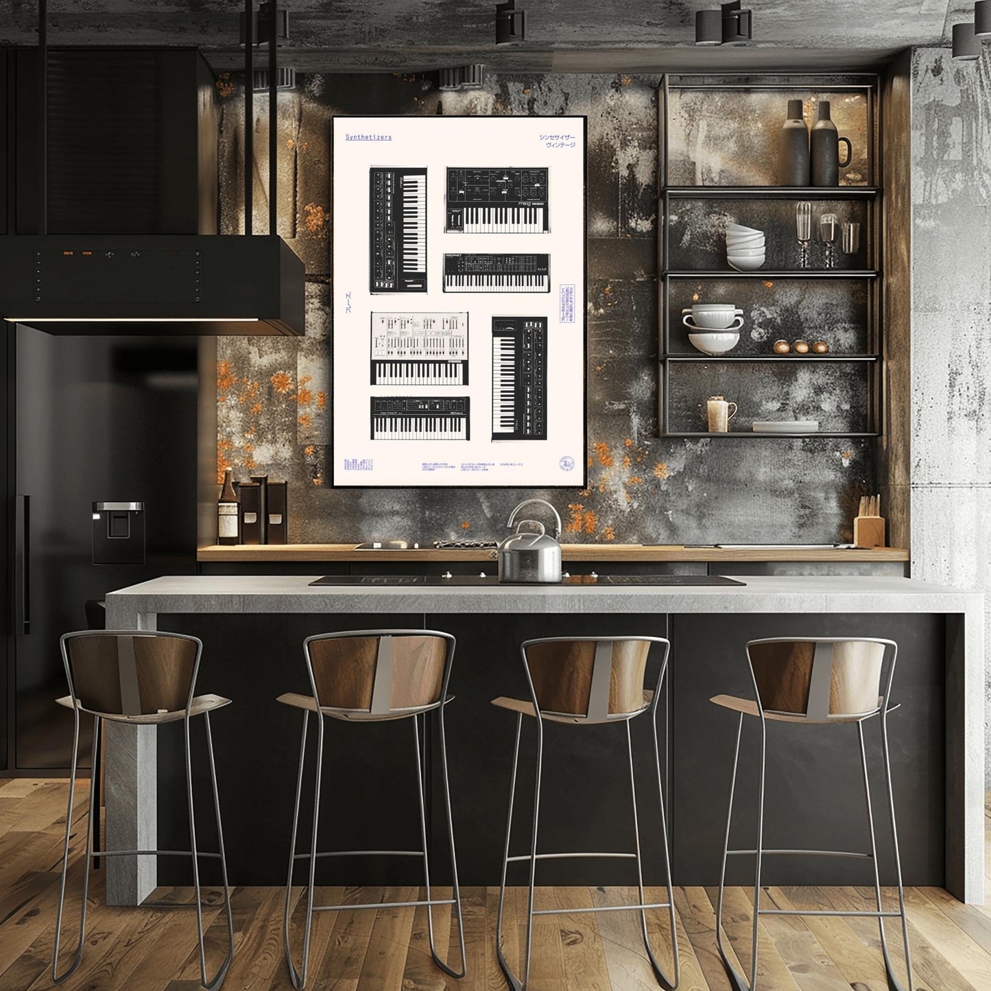 Retro Synthesizer Poster | Vintage Japanese Synth Wall Art | Music Studio Decor | Black & (view 7)