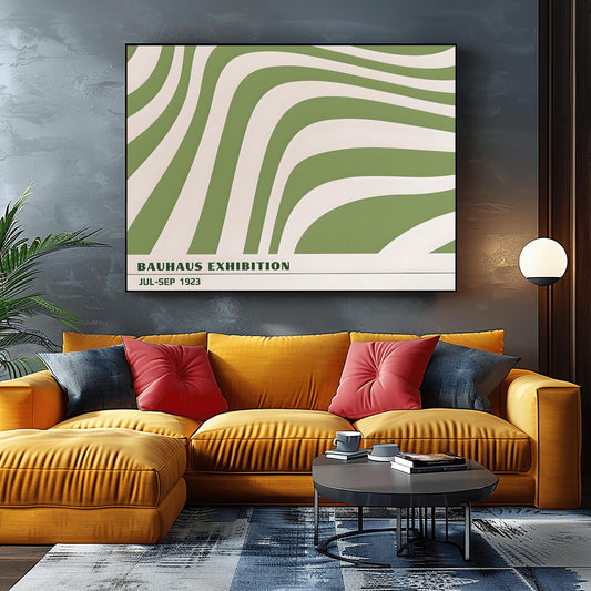 Sage Green Horizontal Bauhaus Poster Print | Mid Century Modern Minimalist Abstract Wall Art | Geometric Exhibition Living Room Above Bed