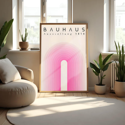 Pink Bauhaus Exhibition Poster, Bauhaus Ausstellung Art Print, Geometric Art Print, Minimalist Wall Decor, Mid Century Modern Wall Art