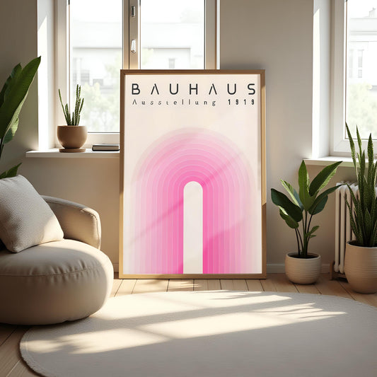 Pink Bauhaus Exhibition Poster, Bauhaus Ausstellung Art Print, Geometric Art Print, Minimalist Wall Decor, Mid Century Modern Wall Art