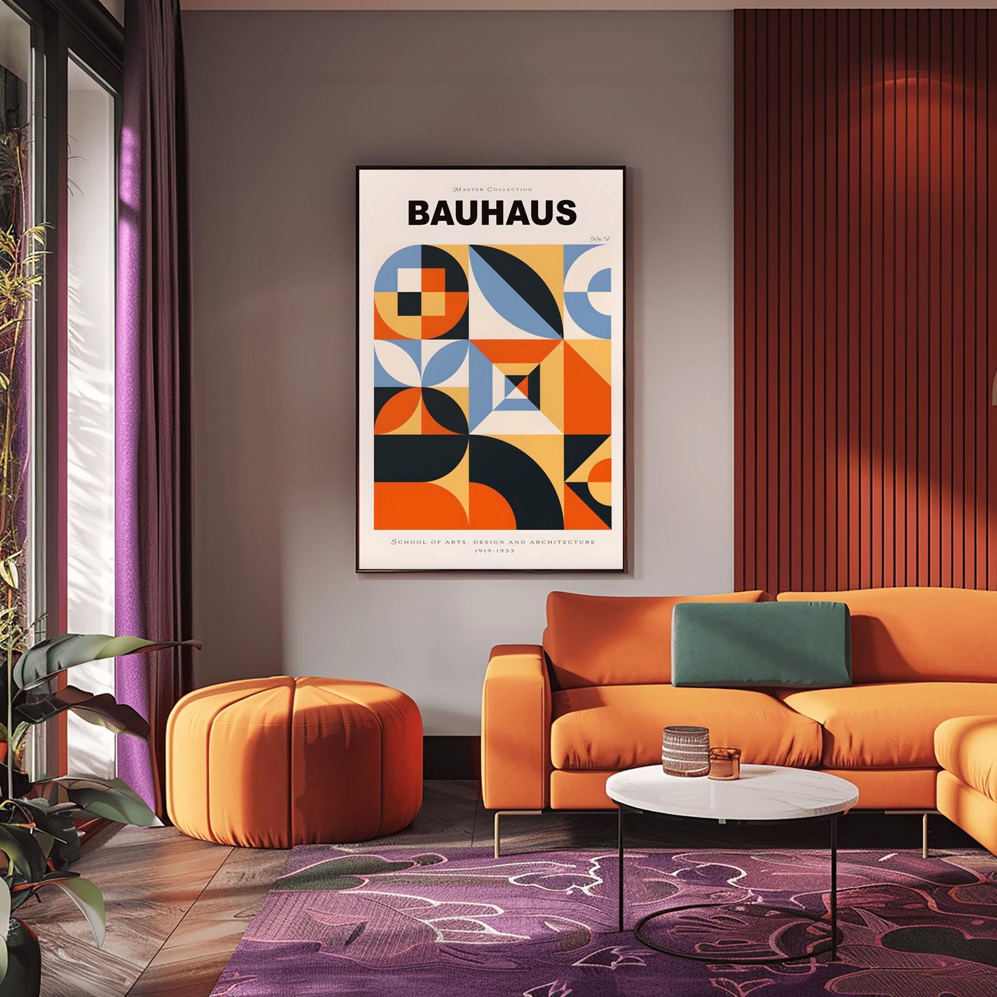 Colorful Bauhaus Poster | Geometric Abstract Art Print | Mid Century Modern Wall Art | Symmetrical Design | School of Arts Architecture