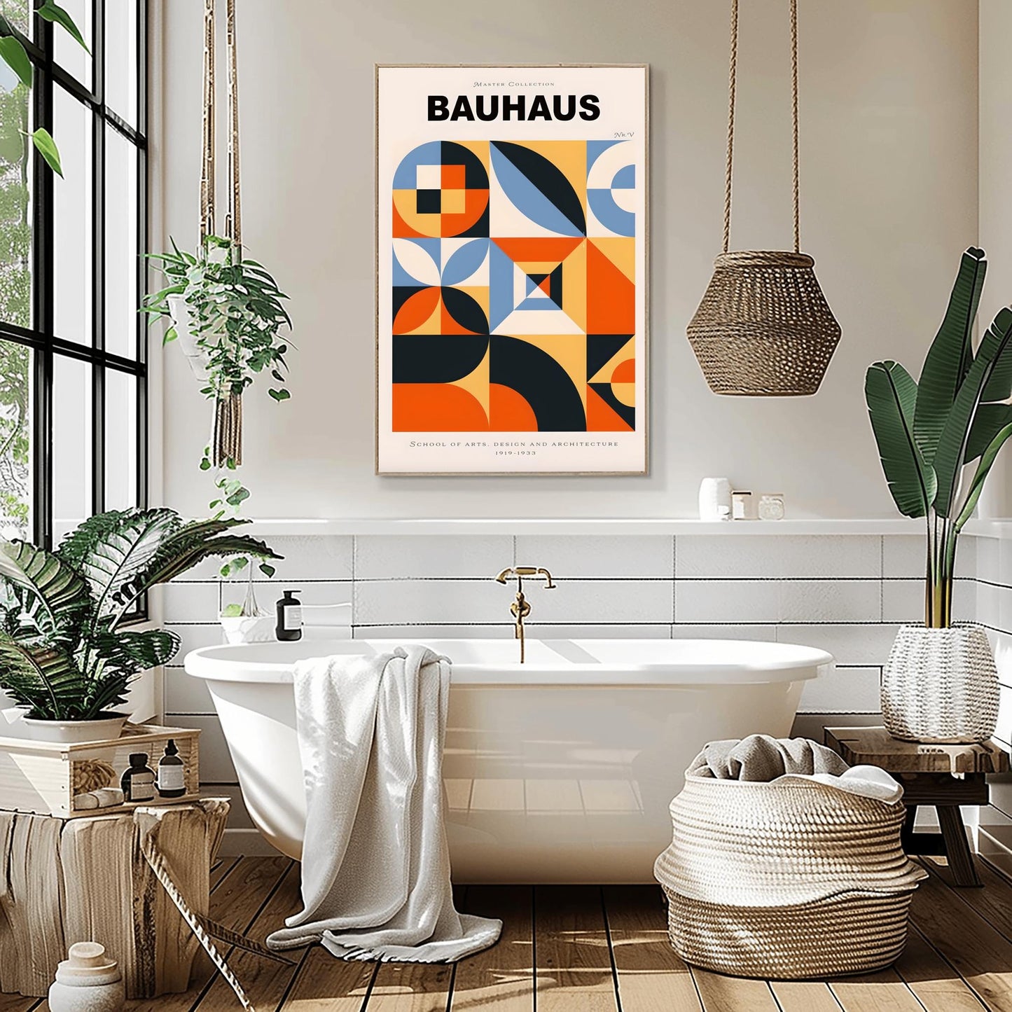 Colorful Bauhaus Poster | Geometric Abstract Art Print | Mid Century Modern Wall Art | Symmetrical Design | School of Arts Architecture