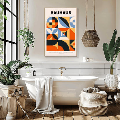 Colorful Bauhaus Poster | Geometric Abstract Art Print | Mid Century Modern Wall Art | Symmetrical Design | School of Arts Architecture