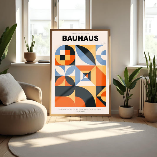 Colorful Bauhaus Poster | Geometric Abstract Art Print | Mid Century Modern Wall Art | Symmetrical Design | School of Arts Architecture