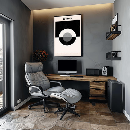 Minimalist Bauhaus Poster | Black & White Geometric Art | Mid Century Modern Wall Decor | Abstract Circle Print | School of Arts Design