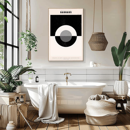 Minimalist Bauhaus Poster | Black & White Geometric Art | Mid Century Modern Wall Decor | Abstract Circle Print | School of Arts Design
