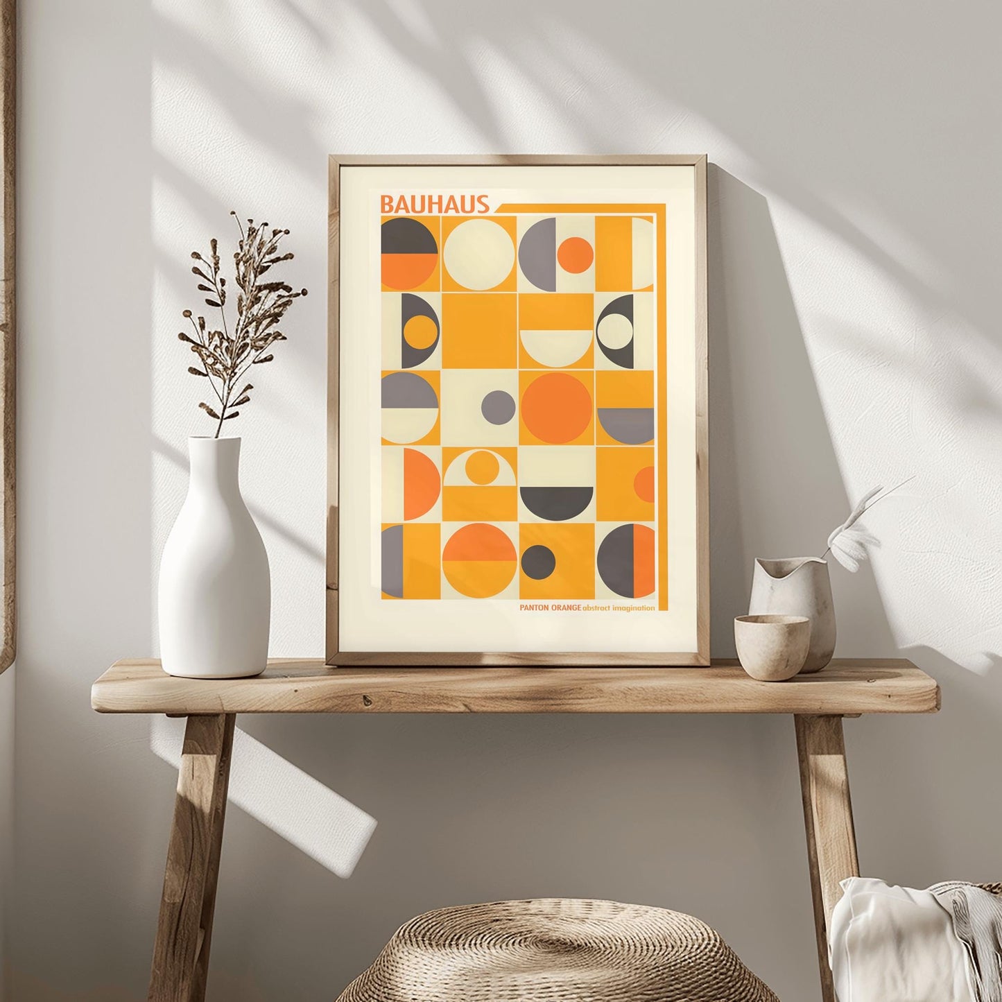 Orange Bauhaus Poster | Geometric Abstract Art Print | Mid Century Grid Wall Art | Modernist Design | Abstract Imagination Typography