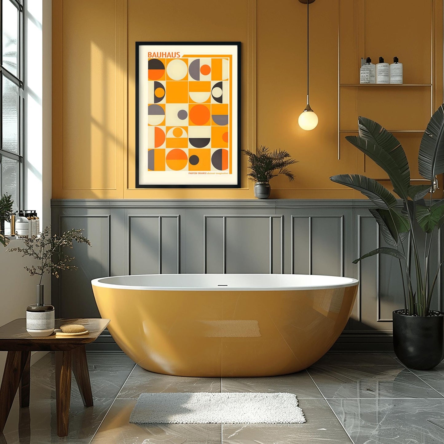 Orange Bauhaus Poster | Geometric Abstract Art Print | Mid Century Grid Wall Art | Modernist Design | Abstract Imagination Typography