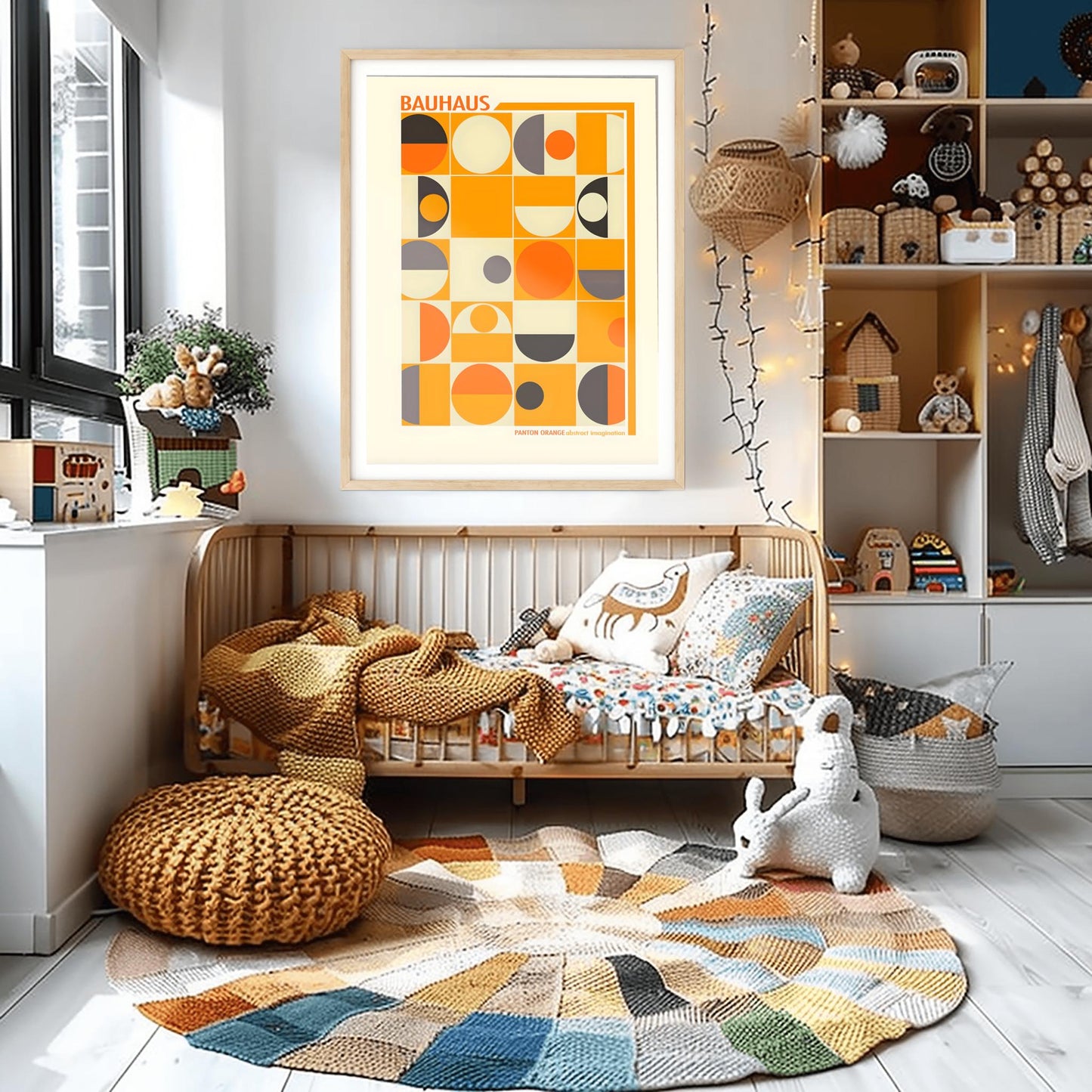 Orange Bauhaus Poster | Geometric Abstract Art Print | Mid Century Grid Wall Art | Modernist Design | Abstract Imagination Typography