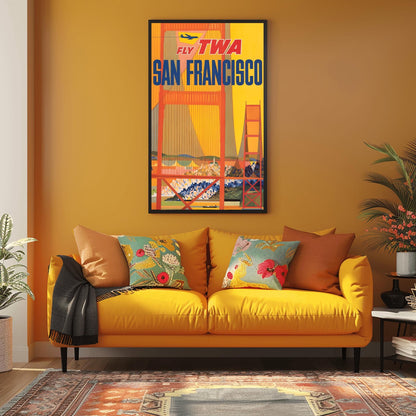 Vintage San Francisco TWA Poster | Retro Cable Car Travel Print | SF Bay Bridge Wall Art | Iconic California Cityscape | Aviation Gift