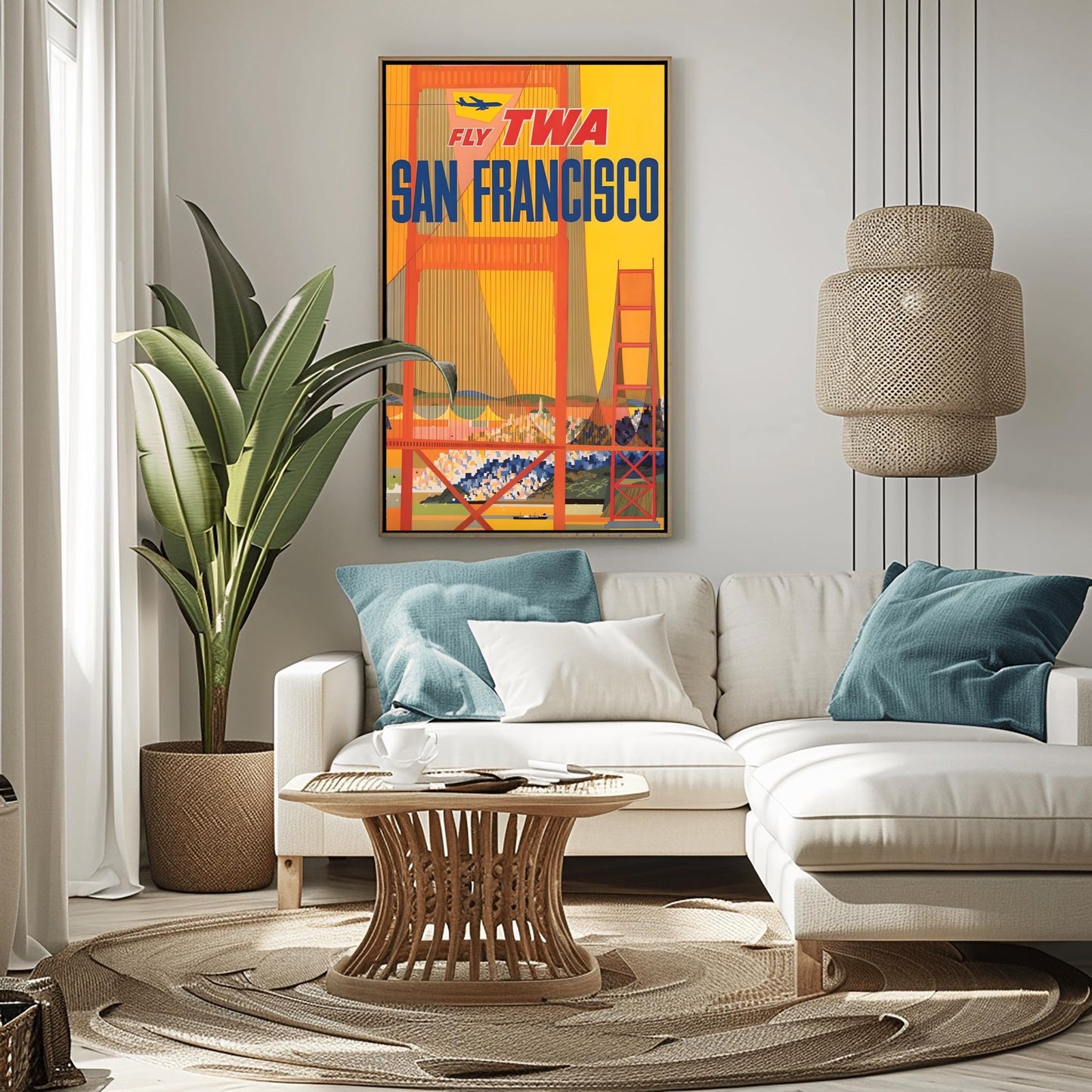 Vintage San Francisco TWA Poster | Retro Cable Car Travel Print | SF Bay Bridge Wall Art | Iconic California Cityscape | Aviation Gift