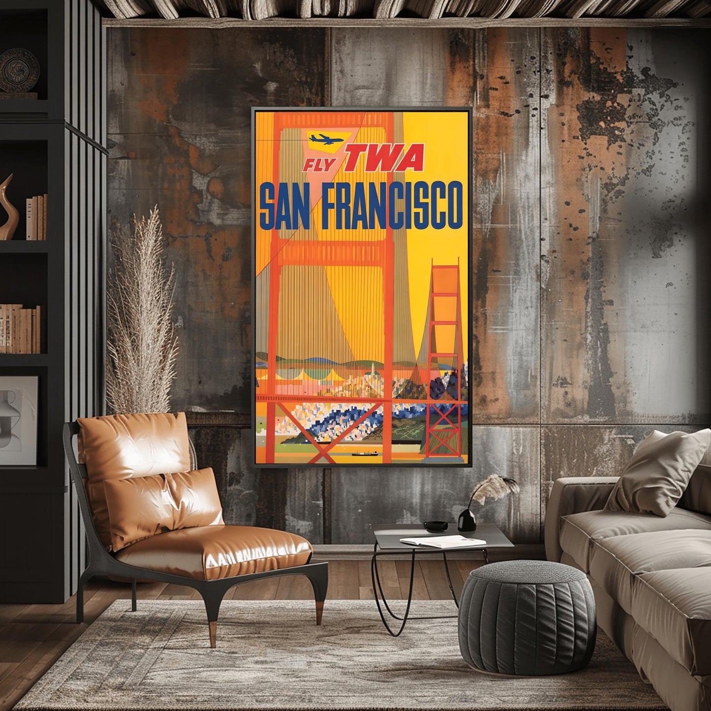 Vintage San Francisco TWA Poster | Retro Cable Car Travel Print | SF Bay Bridge Wall Art | Iconic California Cityscape | Aviation Gift