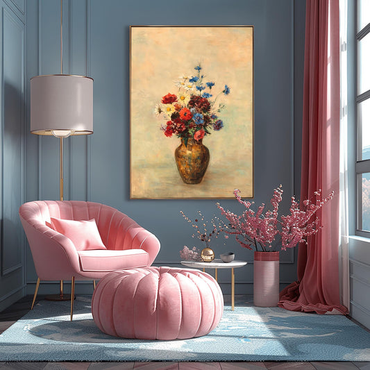 Vibrant Floral Still Life Print | Colorful Flower Bouquet Art | Textured Vase Painting | Classic Botanical Wall Decor | Home Aesthetic Gift