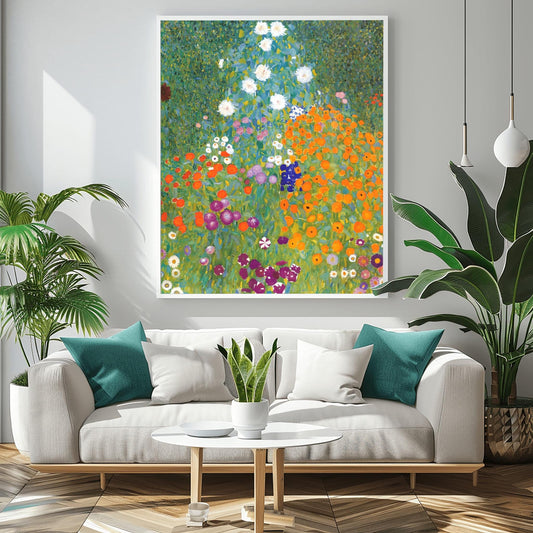 Gustav Klimt Inspired Garden Print | Vibrant Floral Impressionist Art | Lush Flower Field Wall Decor | Boho Home Decor Gift | Fine Art Print