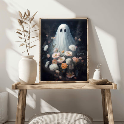 Ghost Print Surreal Floral Art | Dark Botanical Halloween Decor | Whimsical Gothic Wall Art | Unique Spooky Gift