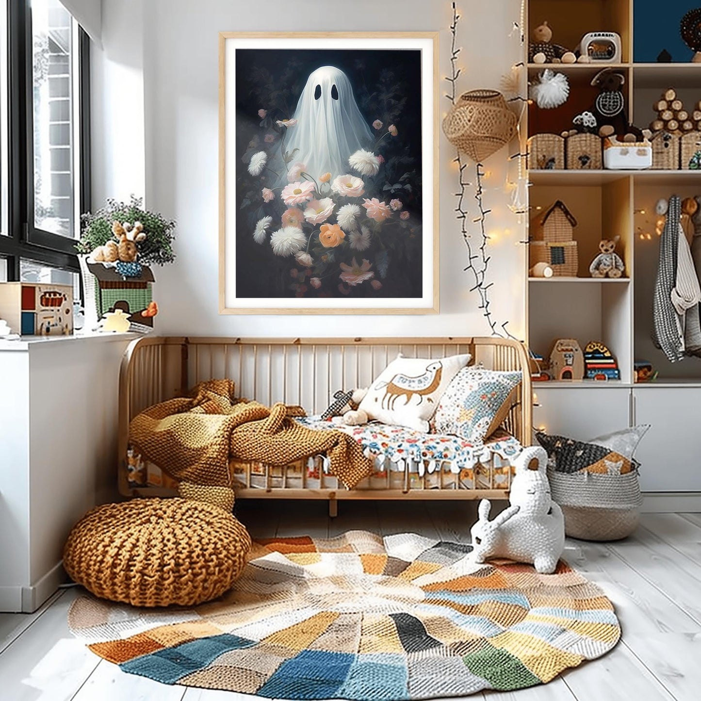 Ghost Print Surreal Floral Art | Dark Botanical Halloween Decor | Whimsical Gothic Wall Art | Unique Spooky Gift