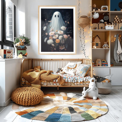 Ghost Print Surreal Floral Art | Dark Botanical Halloween Decor | Whimsical Gothic Wall Art | Unique Spooky Gift
