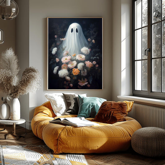 Ghost Print Surreal Floral Art | Dark Botanical Halloween Decor | Whimsical Gothic Wall Art | Unique Spooky Gift