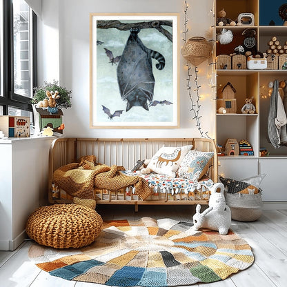 Black Bat Cat Art Print | Gothic Halloween Decor | Whimsical Spooky Animal | Flying Feline Poster Unique Fantasy Creature Gift Dark Academia
