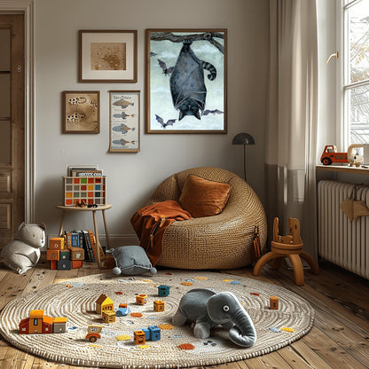 Black Bat Cat Art Print | Gothic Halloween Decor | Whimsical Spooky Animal | Flying Feline Poster Unique Fantasy Creature Gift Dark Academia