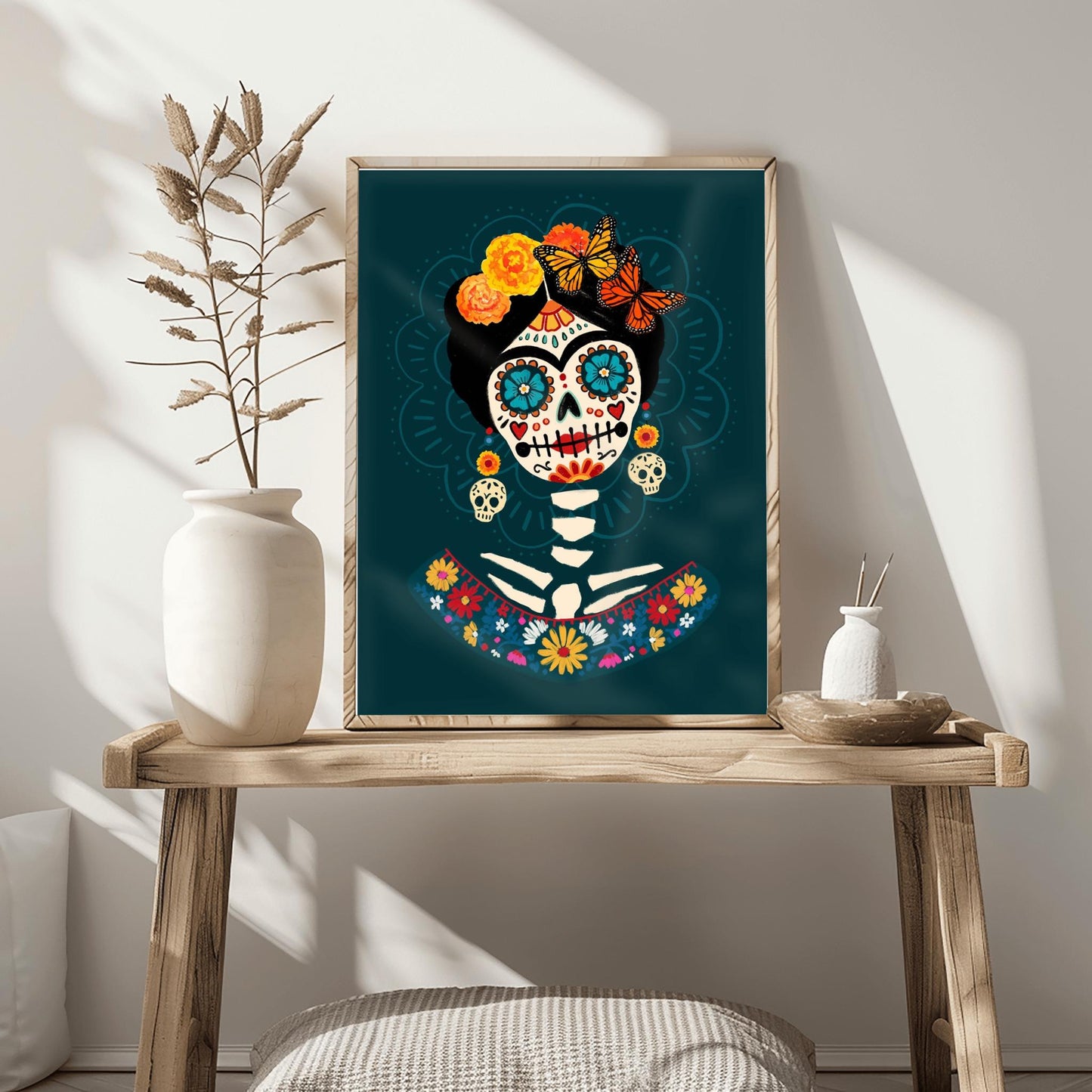 Vibrant Day of the Dead Calavera Print | Mexican Folk Art Skull | Dia de los Muertos Decor | Colorful Sugar Skull Art Cultural Celebration