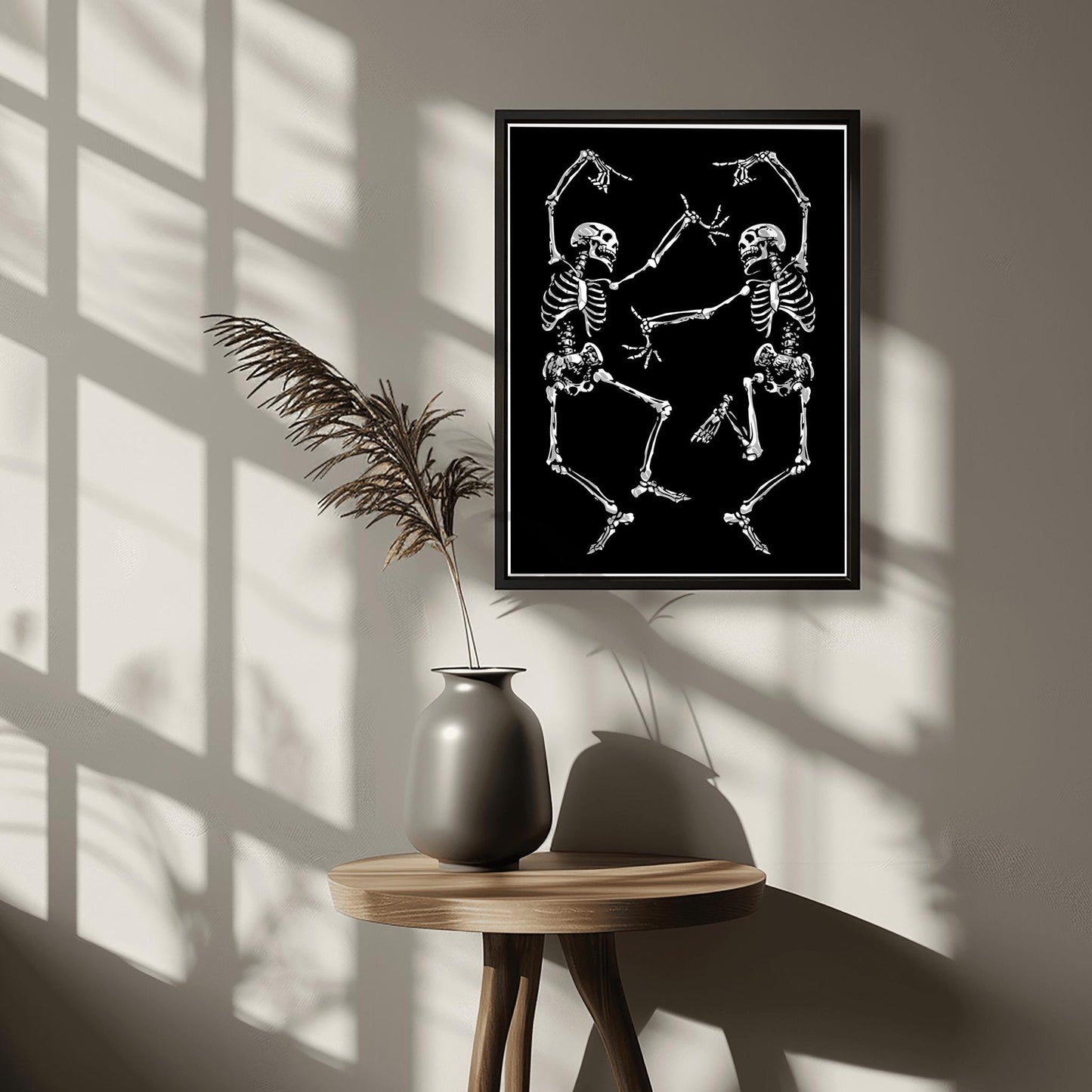 Dancing Skeletons Print | Gothic Halloween Wall Art | Spooky Macabre Decor | Folk Art Skeleton Duo | Dark Academia Poster | Death Dance Art