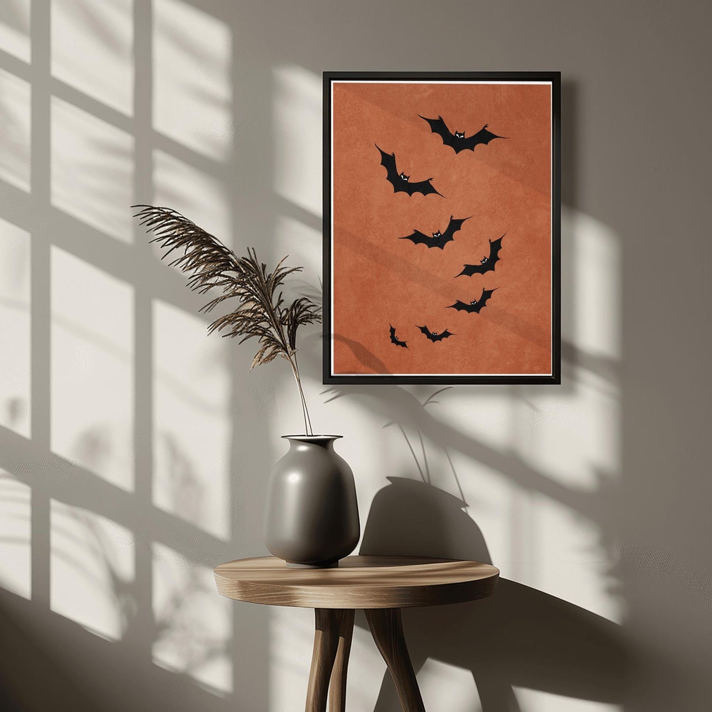 Minimalist Bat Halloween Print | Modern Spooky Wall Art | Rust Orange Bat Decor | Autumn Seasonal Poster | Simple Halloween Gift Flying Bats
