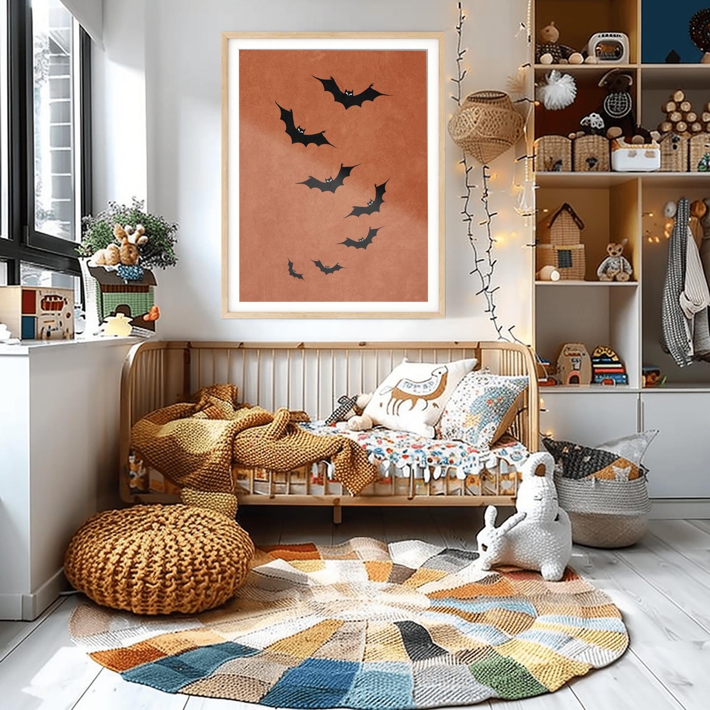 Minimalist Bat Halloween Print | Modern Spooky Wall Art | Rust Orange Bat Decor | Autumn Seasonal Poster | Simple Halloween Gift Flying Bats