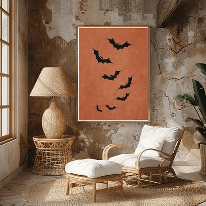 Minimalist Bat Halloween Print | Modern Spooky Wall Art | Rust Orange Bat Decor | Autumn Seasonal Poster | Simple Halloween Gift Flying Bats