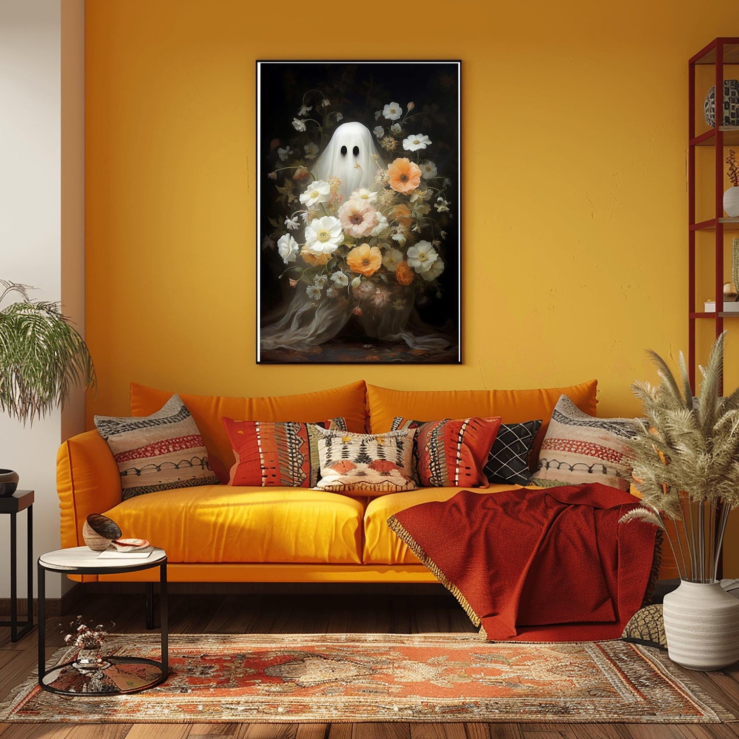Whimsical Ghost Floral Print | Haunted Bouquet Art | Halloween Garden Decor | Spooky Cute Poster | Unique Ghostly Bloom | Enchanted Eerie