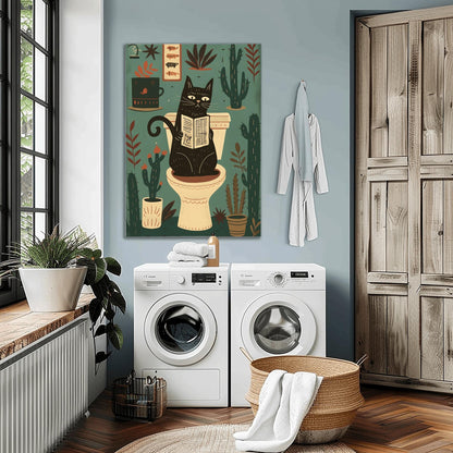 Matisse Art Print Black Cat Toilet Wall Decor, Retro Funky Bathroom Poster, Pink Mid Century Modern Illustration