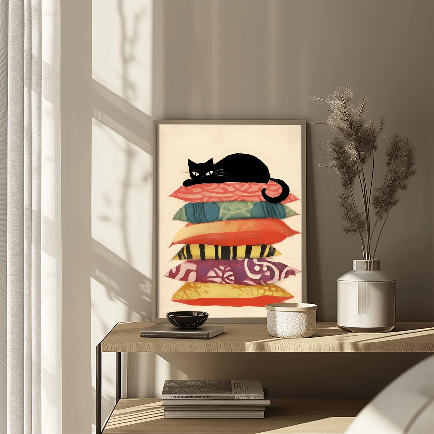 Matisse Art Print Black Cat Pillow, Retro Funky Wall Decor, Colorful Mid Century Modern Cat Art, Cat Lover Gift