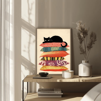 Matisse Art Print Black Cat Pillow, Retro Funky Wall Decor, Colorful Mid Century Modern Cat Art, Cat Lover Gift