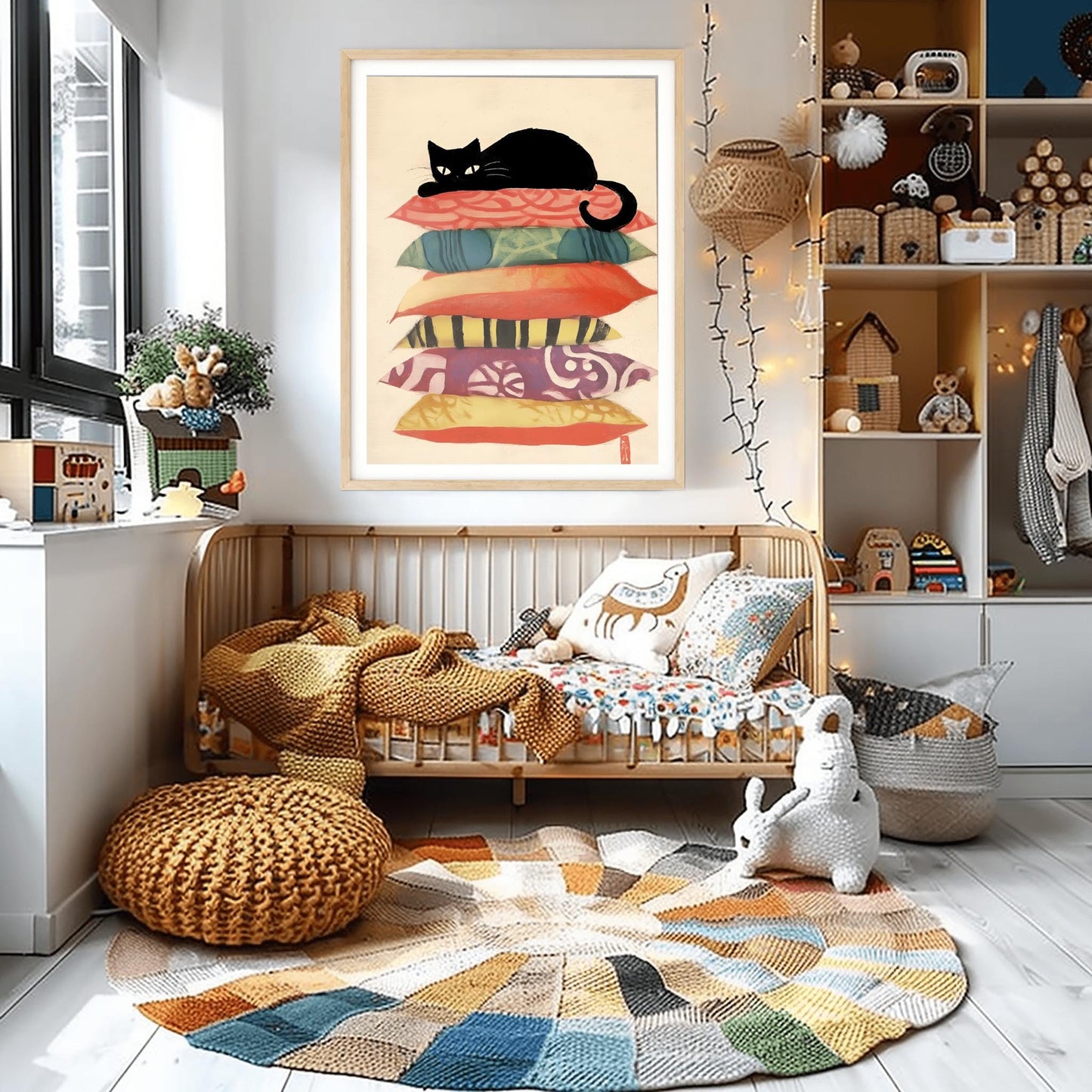 Matisse Art Print Black Cat Pillow, Retro Funky Wall Decor, Colorful Mid Century Modern Cat Art, Cat Lover Gift