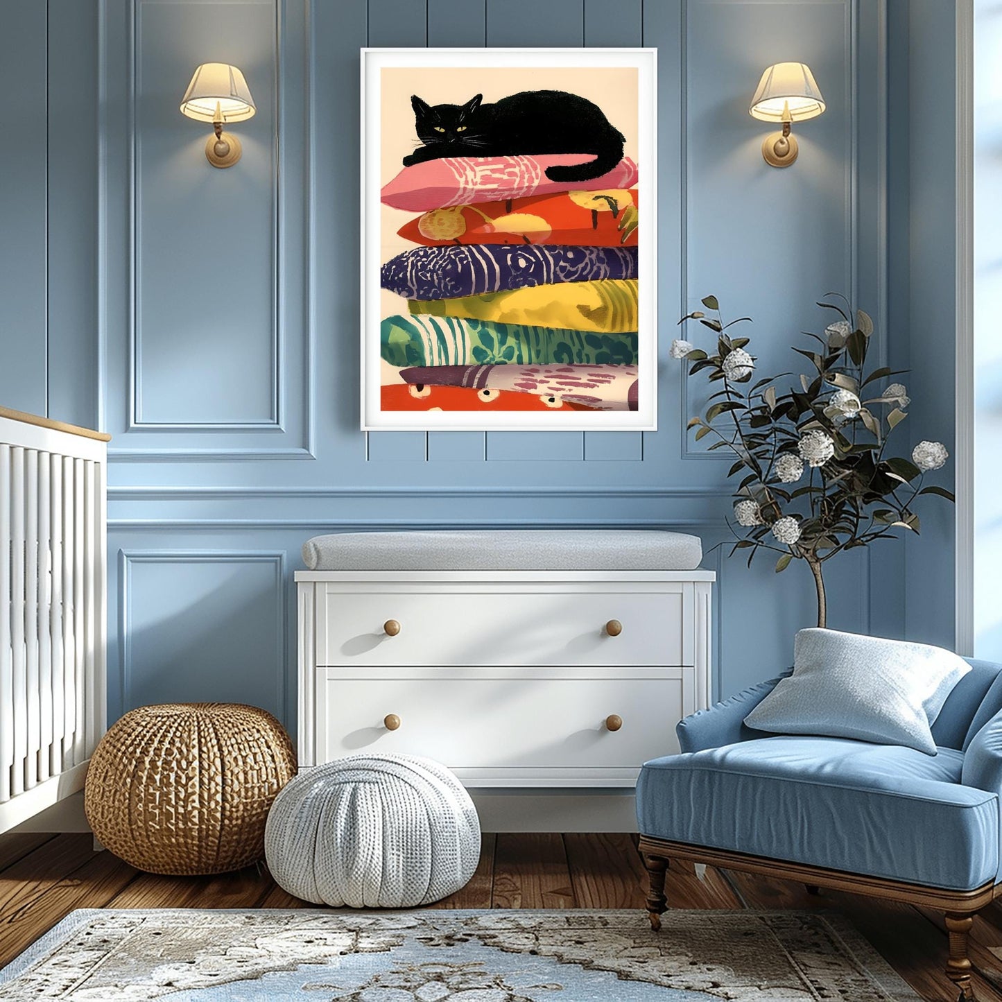 Matisse Art Print Funny Black Cat, Retro Funky Wall Decor, Colorful Mid Century Modern Cat Poster
