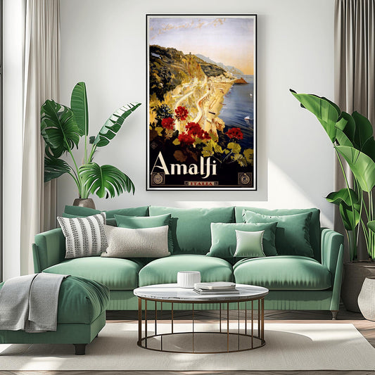 Amalfi Coast Vintage Travel Poster Italy | Retro Mediterranean Wall Art | Italian Riviera Coastal Decor Print