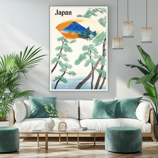 Vintage Japan Travel Poster | Mount Fuji Pine Tree Art | Traditional Japanese Landscape Print | Minimalist Asian Wall Decor | Cultural Home