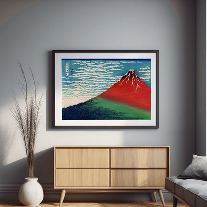 Katsushika Hokusai Red Fuji Print – Japanese Woodblock Mount Fuji Art, Ukiyo-e Landscape, Edo Period Decor