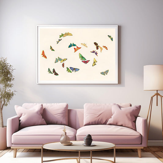 Colorful Butterflies Illustration Print | Whimsical Insect Art | Off-White Background Decor | Nature Inspired Wall Art Modern Nursery Decor