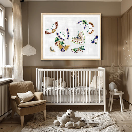 Colorful Stylized Butterfly Print | Whimsical Insect Art on Grey Background | Modern Nature Wall Decor Kids Room or Nursery Art Unique Gift