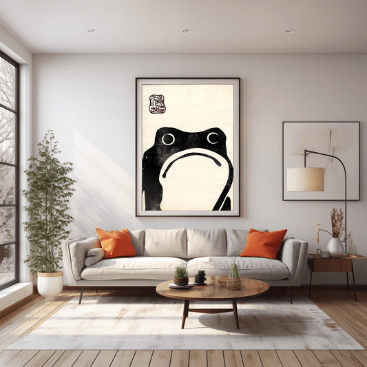 Matsumoto Hoji Zen Frog Print | Minimalist Japanese Sumi-e Art | Black Ink Frog Poster | Meditative Decor | Traditional Asian Wall Art