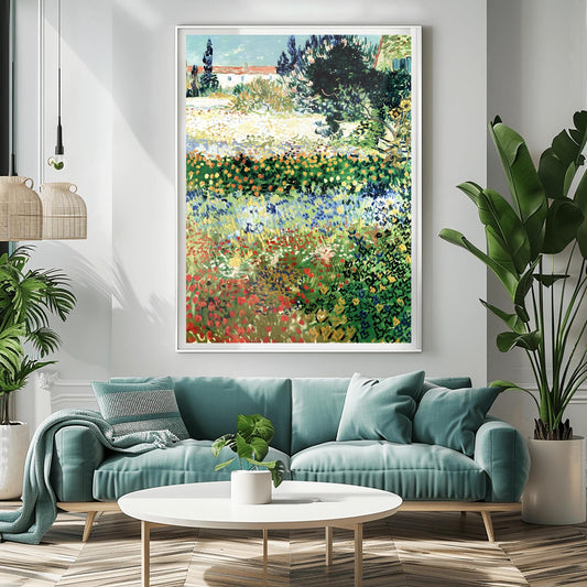 Van Gogh Art Garden Scene Print – Colorful Impressionist Flowers, Nature Wall Art, Classic Landscape Poster, Gift for Art Lovers