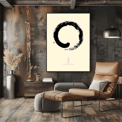 Enso Zen Circle Art Print | Minimalist Black Ink Brushstroke Poster | Japanese Calligraphy Wall Decor | Spiritual Home Art | Calm Meditation