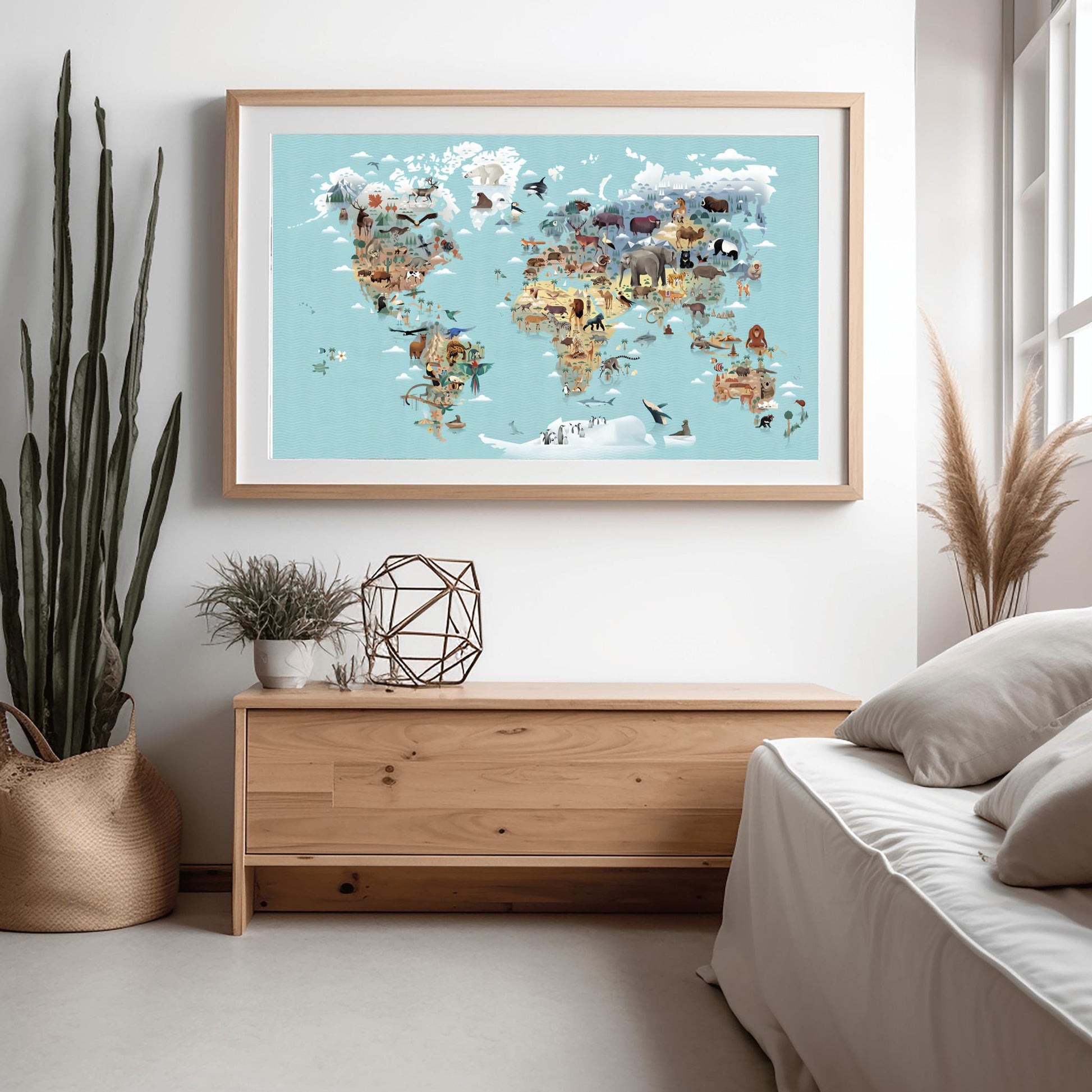Kids World Map Animals Poster | Educational Nursery Wall Art | Illustrated Continent Print | Children's Room Decor | Learning Playroom Art